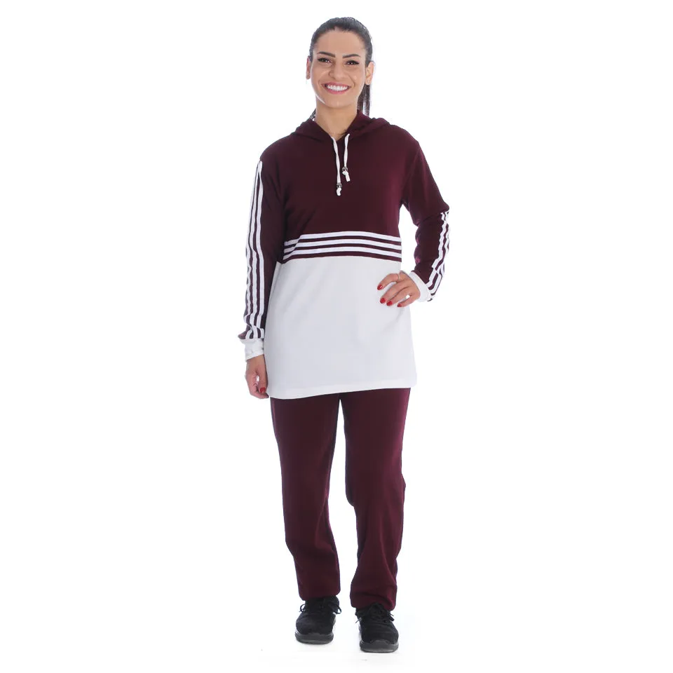 Women's 2 Pcs Sports Set Hooded Long Sleeve -7095