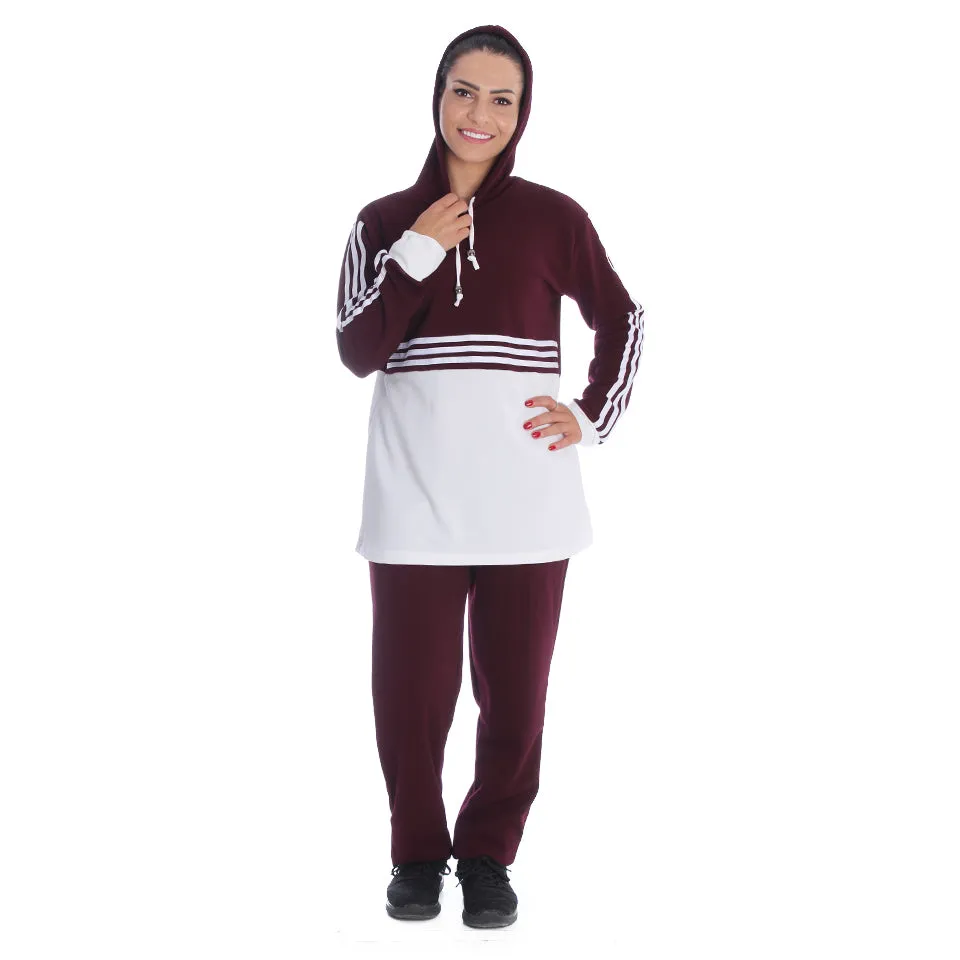 Women's 2 Pcs Sports Set Hooded Long Sleeve -7095