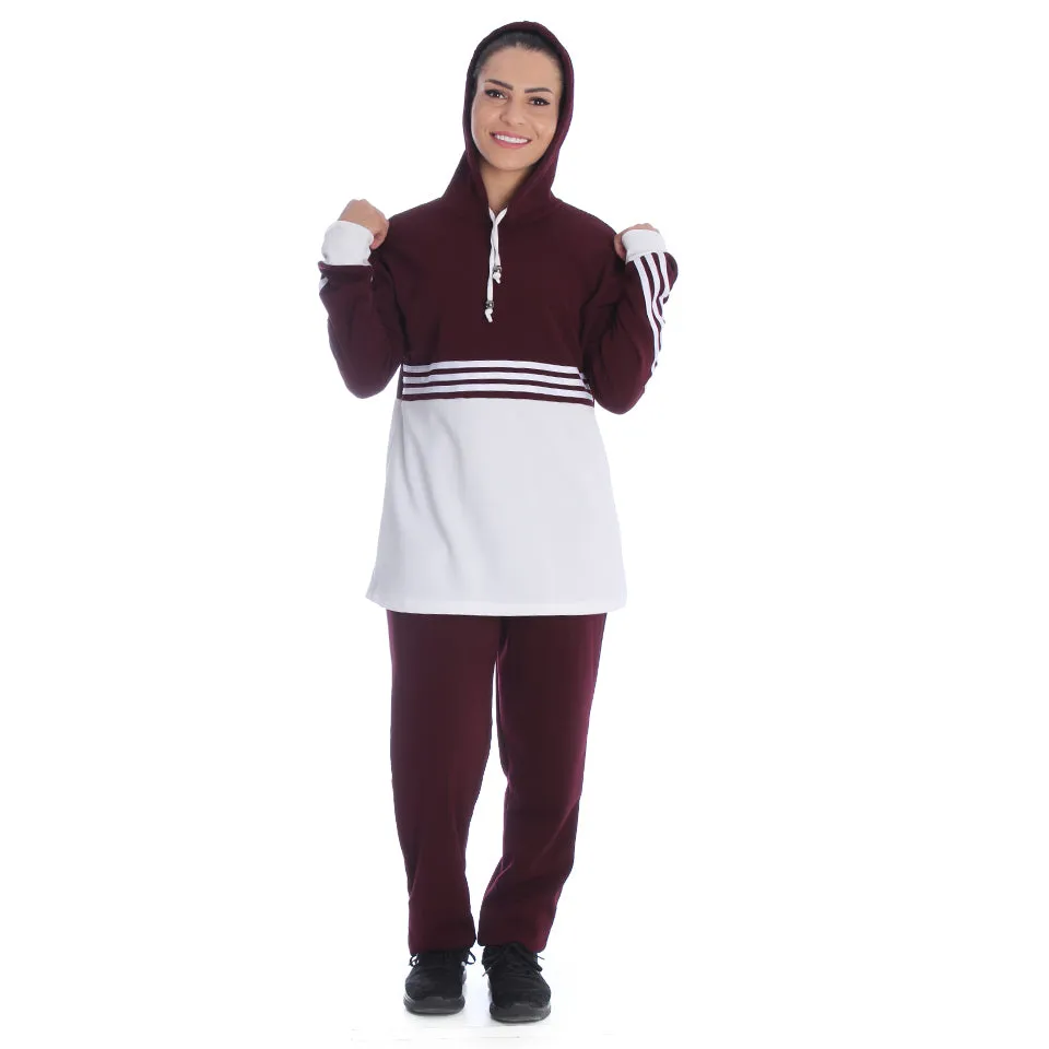 Women's 2 Pcs Sports Set Hooded Long Sleeve -7095