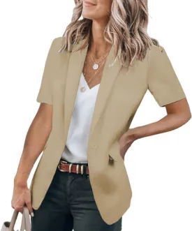 Womens Casual Blazers Work Office Suit Jackets Open Front Short Sleeve Suit Lapel Jacket Blazer with Pockets