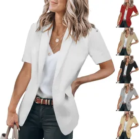 Womens Casual Blazers Work Office Suit Jackets Open Front Short Sleeve Suit Lapel Jacket Blazer with Pockets