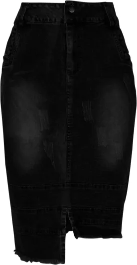 Women's Casual High Waisted Denim Skirts Stretch Knee Length Slim Fit Pencil Jean Skirt Wrap Bodycon Dress