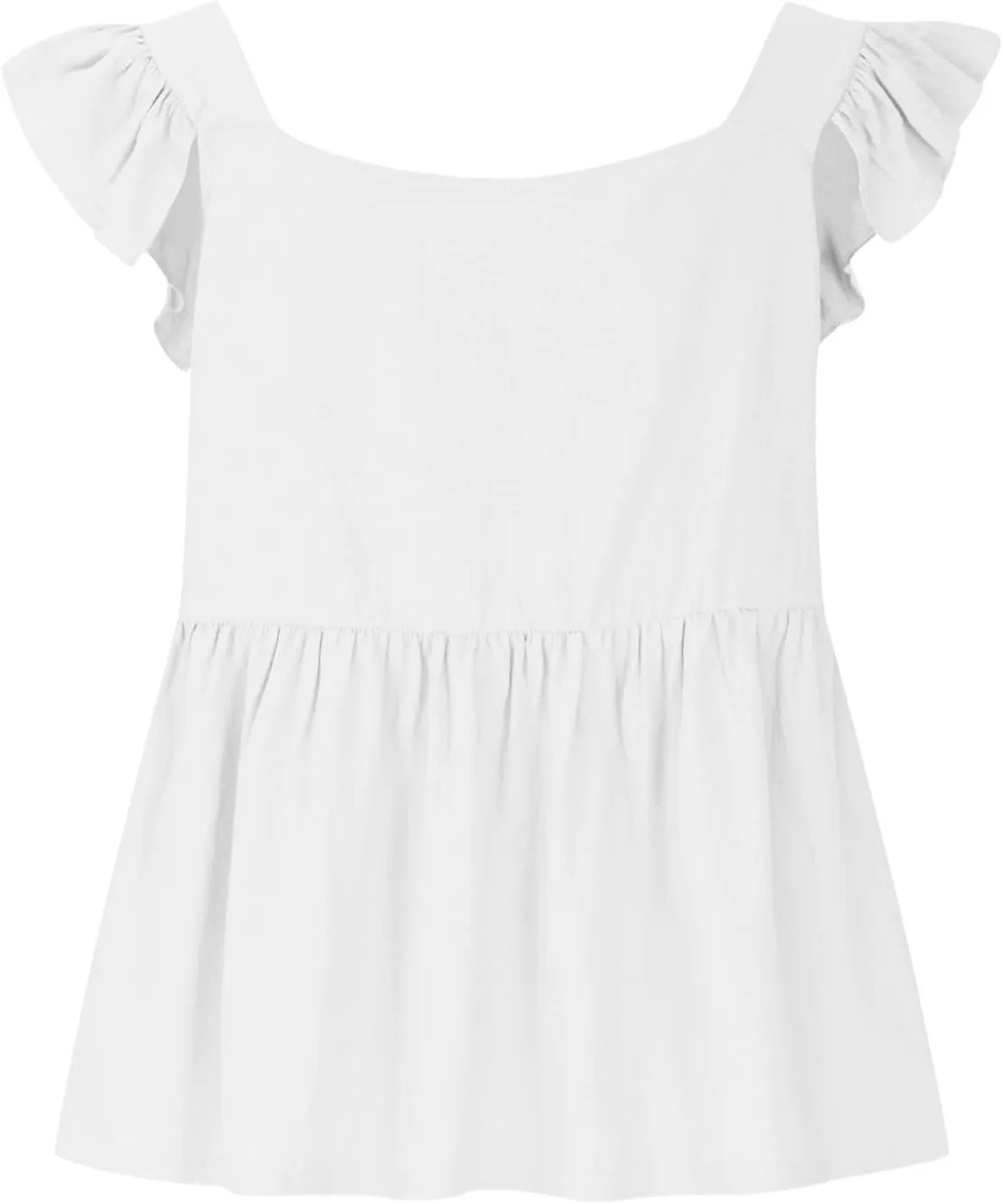 Women's Smocked Peplum Tops Solid Color Cute Square Neck Ruffle Sleeveless Shirts Casual Fashion Loose Fit Blouse