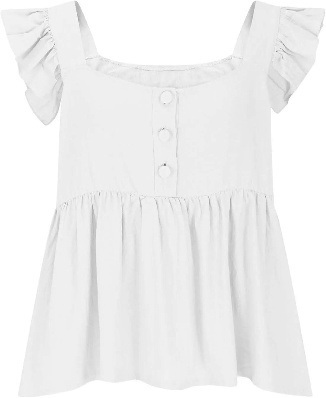 Women's Smocked Peplum Tops Solid Color Cute Square Neck Ruffle Sleeveless Shirts Casual Fashion Loose Fit Blouse