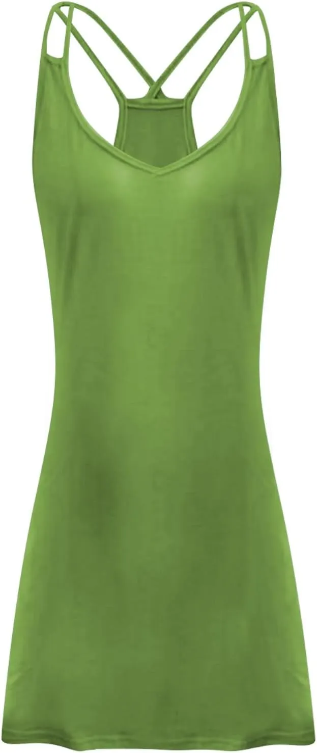 Womens Spaghetti Strap Cover Up Sleeveless Bathing Suit Coverups Backless T Shirt Beach Dress