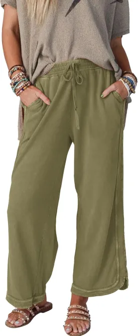 Womens Wide Leg Pants Casual High Waisted Palazzo Pants Lightweight Summer Flowy Beach Pants with Pockets