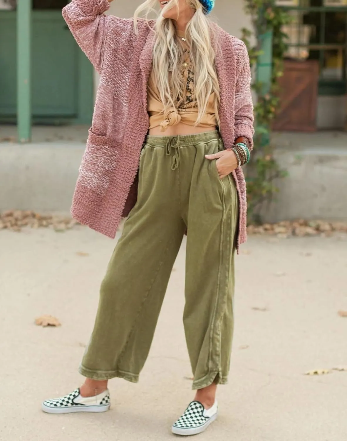 Womens Wide Leg Pants Casual High Waisted Palazzo Pants Lightweight Summer Flowy Beach Pants with Pockets