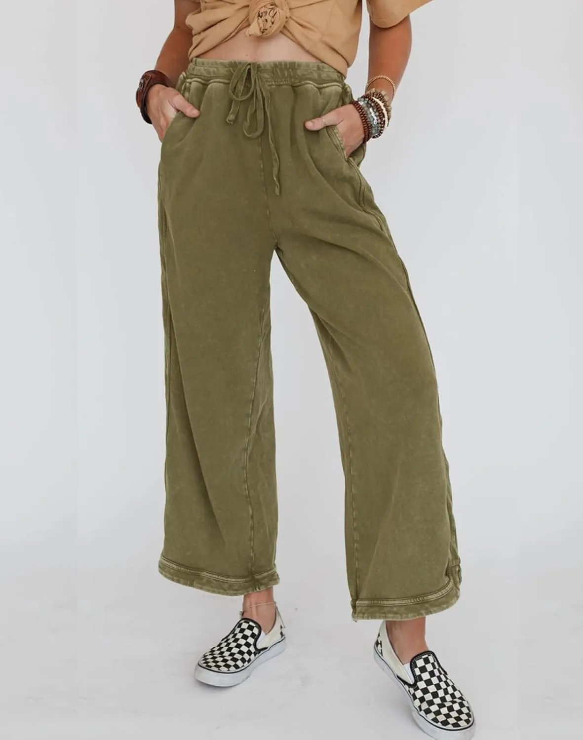 Womens Wide Leg Pants Casual High Waisted Palazzo Pants Lightweight Summer Flowy Beach Pants with Pockets