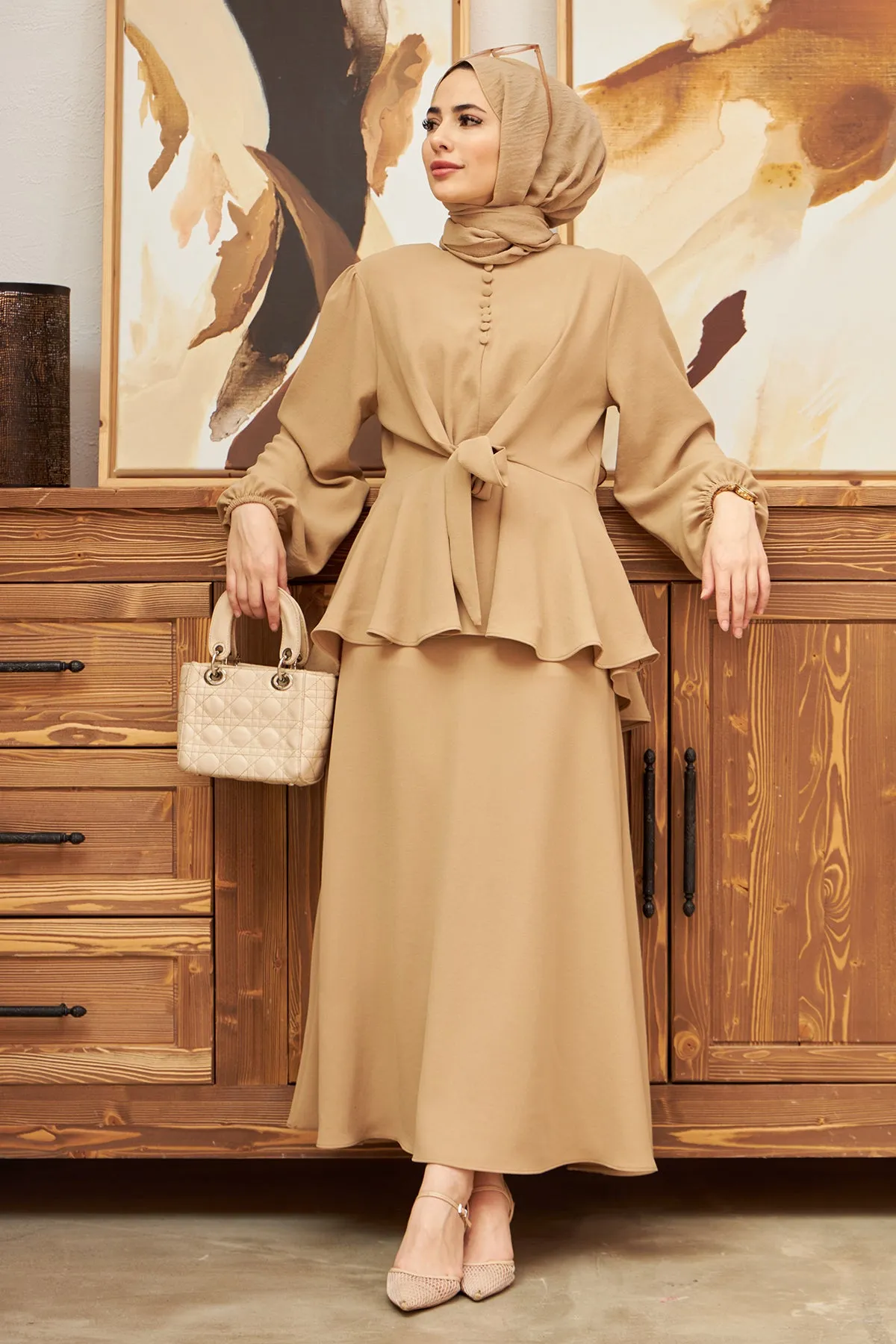 ZRF Women Buttoned Front Skirt Suit - Mink - Huntington Park