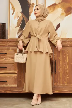 ZRF Women Buttoned Front Skirt Suit - Mink - Huntington Park